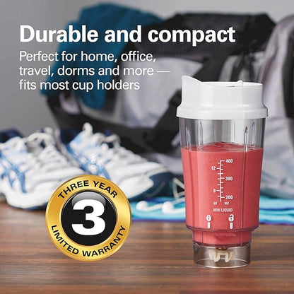 Hamilton Beach Portable Blender for Shakes and Smoothies,14 Oz BPA Free Travel Cup & Lid,Durable Stainless Steel Blades,Personal Smoothie Blender,2 Jars - White (51102V),(Pack of 2)