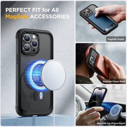 Miracase Glass Series Designed for iPhone 14 Pro Max Case 6.7 Inch, Upgrade Full-Body Magnetic Case with Built-in 9H Tempered Glass Screen Protector, with Camera Lens Protector, Magnetic Black