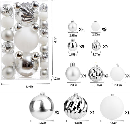 Christmas Ball Ornaments for Xmas Decorations,50 pcs Christmas Extra Large Tree Shatterproof Ornaments-Silver (Combo of 5 Style in 3 Sizes)