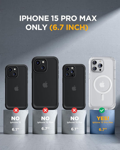 Miracase Magnetic for iPhone 15 Pro Max Case 6.7'' [Compatible with Magsafe] Full-Body Drop Proof Phone Case for iPhone 15 Pro Max with Built-in 9H Tempered Glass Screen Protector,Matte White