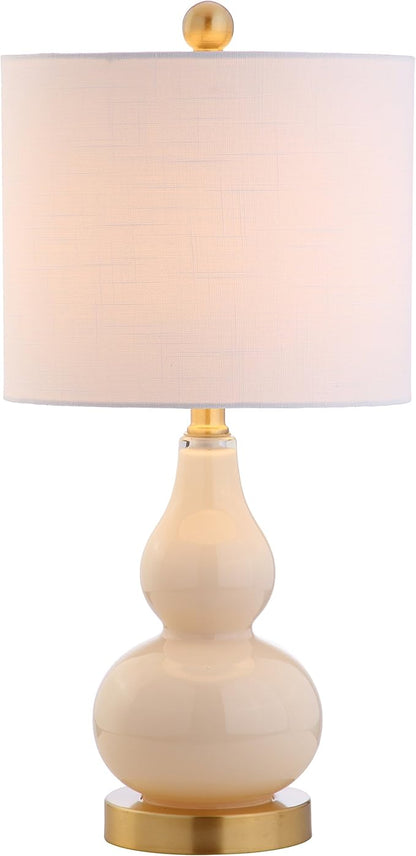 JONATHAN Y 20.5" Ivory Glass Table Lamp, Modern Gourd Bedside Nightstand Lamp for Bedroom, Living Room, White Linen Shade, LED Bulb Included (JYL1028B)