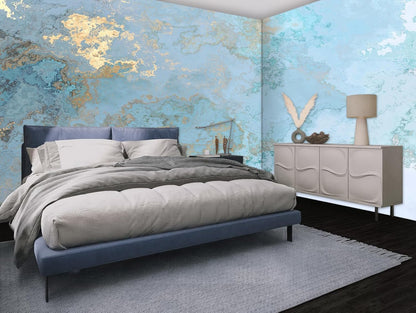 Abstract Wallpaper Blue Gold Marble Texture Wall Mural Wallpaper(Not Peel n' Stick)