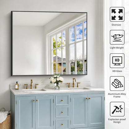 40x48inch Black Bathroom Mirror, Black Rectangle Mirror with Frame, Large Rectangular Wall Mirrors for Bathroom, Living Room, Hair Salon, Big Farmhouse Mirror Hang Horizontal/Vertical