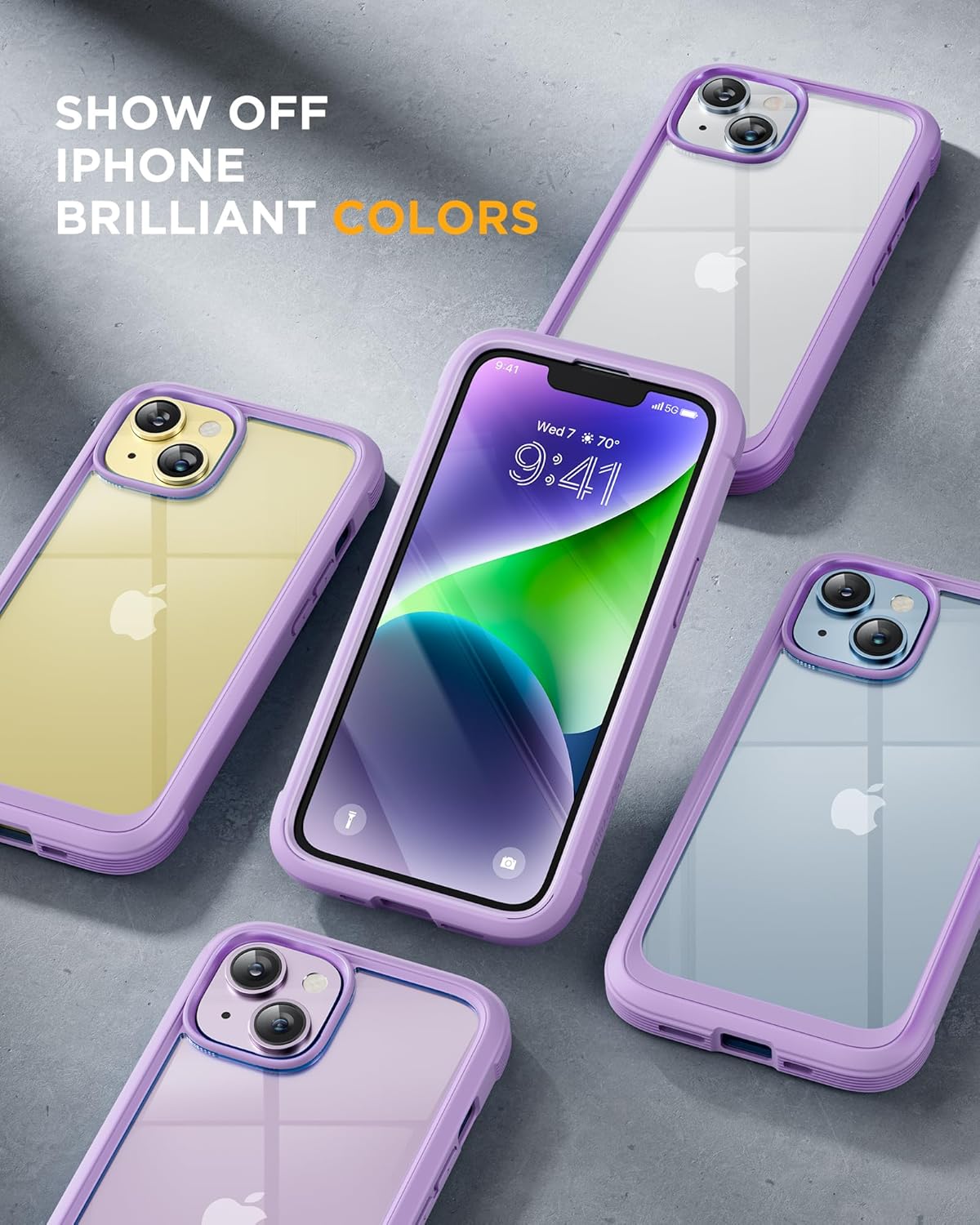 Miracase Designed for iPhone 14 Case 6.1 inch, [Built-in Tempered Glass Screen Protector] [Bubble Free] Full-Body Protective Bumper Phone Case with Camera Lens Protector, Purple