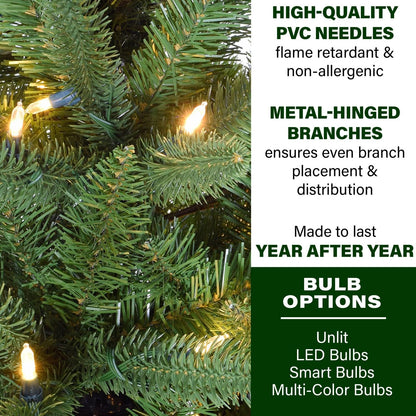 Fraser Hill Farm 9-ft. Winter Falls Slim Christmas Tree with 8 Function Dual Multicolor & Warm White LED Lights, Artificial Tree
