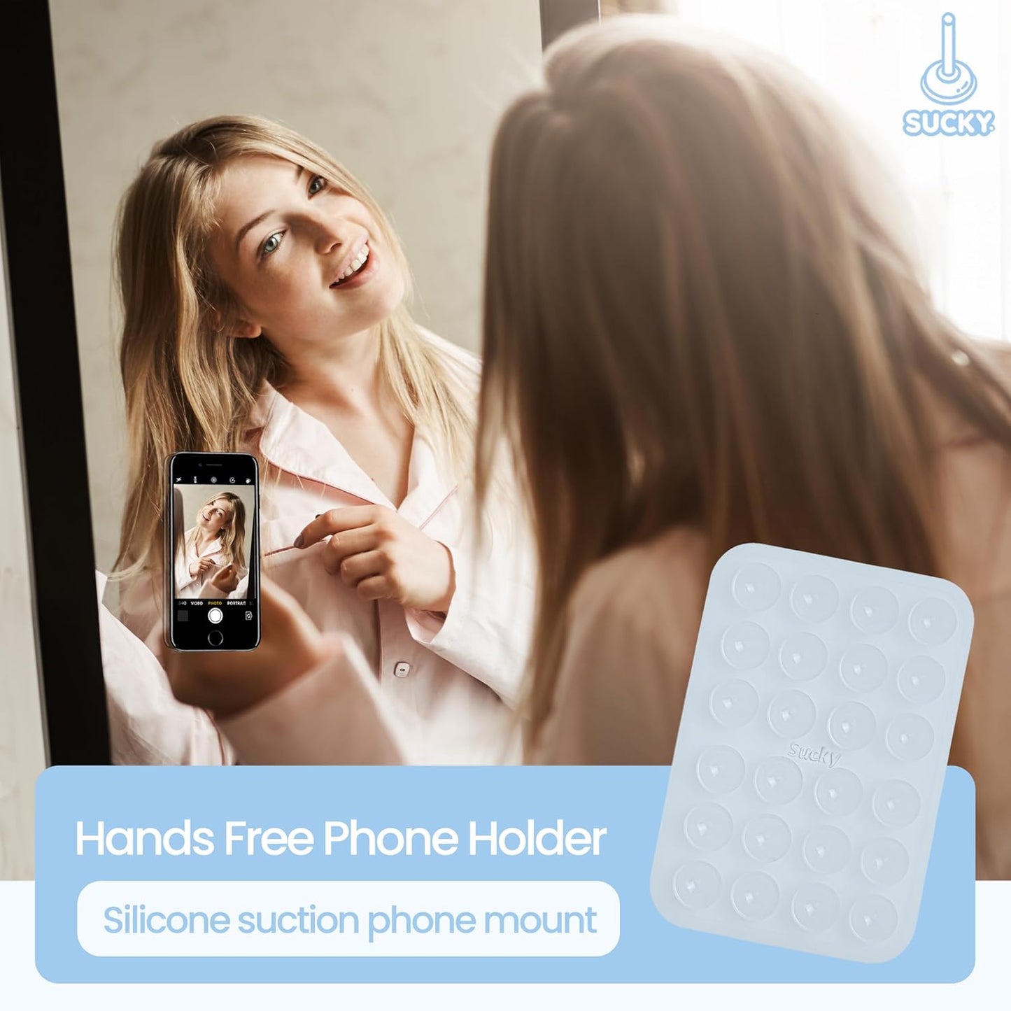 SUCKY Silicone Suction Phone Case Adhesive Octo Cup Buddy Mount - Anti-Slip Holder, Hands-Free Phone Accessory for iPhone & Android - Sticky Grip for Selfies, Videos - Clear