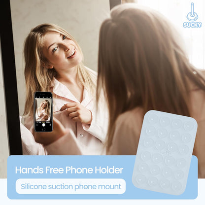 SUCKY Silicone Suction Phone Case Adhesive Octo Cup Buddy Mount - Anti-Slip Holder, Hands-Free Phone Accessory for iPhone & Android - Sticky Grip for Selfies, Videos - Clear
