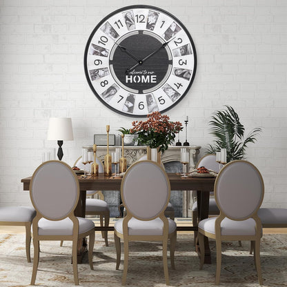 12 Photo Collage Rustic Farmhouse Wood Wall Clock,Large Wall Clock for Living Room Decor, Modern Big Wall Watch Battery Operated Decorative Clock with Personalized Frames for Bedroom,Wall Black
