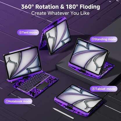 iPad Keyboard Case for iPad 10th Gen (2022) & 11th (A16, 2025), Magic Wireless Keyboard with Trackpad 7 Color Backlit 360° Rotating Stand Transparent Protective Cover with Pencil Holder (Purple)