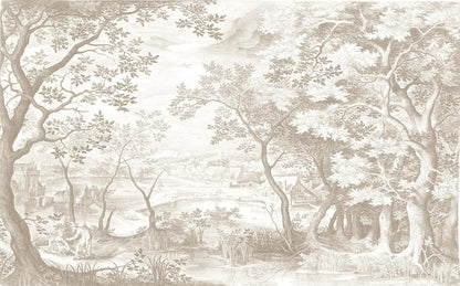 Vintage Beige Forest Woodland Mural Wallpaper for Bedroom Living Room (Not Peel n' Stick)