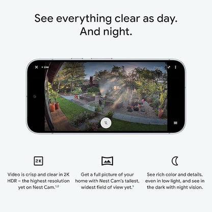 Google Nest Cam Outdoor (Wired, 2nd Gen) - Security Camera with 2K Video and Gemini, Night Vision, 2-Way Audio - Works with Google Home - 2025 Model - Hazel