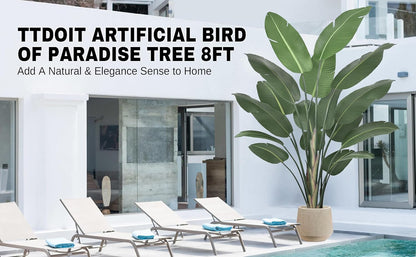 8ft Tall Bird of Paradise Artificial Tree (94 Inch) with Large Trunks and Realistic Leaves Big Faux Floor Potted Plants Fake Silk Plants for Home Office Living Room Decor Indoor (8feet,1pack)