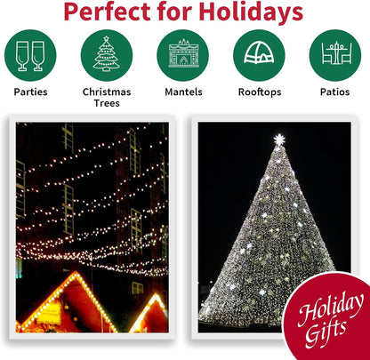 White Wide Angle LED Christmas Lights, 64.8 Ft 300 Count, Pack of 3 Strands 21.9 Ft 100 Lights UL Certified Commercial Grade Green Wire 5mm Holiday String Light