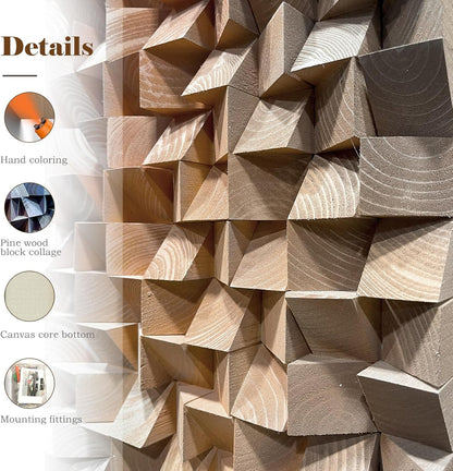 LIUZEYUE - 3D Wood Wall Art Decor Hand Crafted Wooden Blocks | Geometric Sculpture Art Modern Home Office Wall Art Easy Installation 23.6"x47.2"
