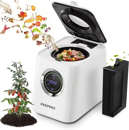 Eectric Kitchen Composter, 3L Smart Mill Food Recycler with Large Touch Screen, Compost Bin Indoor with 4 Sharktooth Blades, 0.5kWh Per Cycle Energy-efficient, Odorless, Low Noise, Auto-Cleaning