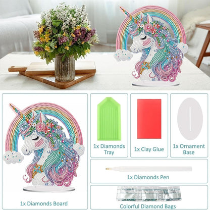 Diamond Painting Kits for Adults Beginners, 5D Full Drill Rainbow Pony Crystal Art Desktop Ornament, DIY Single Sided Home Office Desk Decor, Creative Craft Gift Set with Tools