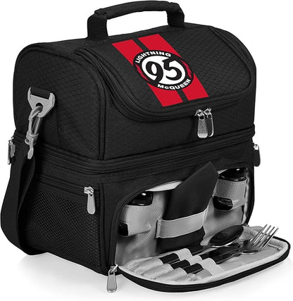 PICNIC TIME Disney Pixar Cars Lightning McQueen Pranzo Insulated Lunch Box, Soft Sided Cooler Lunch Bag with Utensil Set, Dual Compartment Lunchbox, (Black)