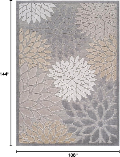 Beverly Rug Outdoor Rug 9x12 Large Modern Floral Tropical Area Rugs for Indoor and Outdoor Patio Easy to Clean Non Shedding Living Room Porch Garden Washable Outside Carpet (9 x 12 Gray)