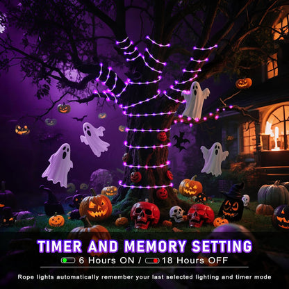 Purple Halloween Lights, 66FT 200 LED Rope Lights for Outside Waterproof with 8 Modes, Connectable Tube String Lights for Indoor, Garden, Backyard, Patio, Deck, Pool, Tree Decorations