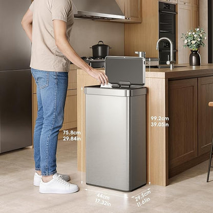 EKO Nova Sensor Trash Can, 21 Gallon/80 Liter Stainless Steel Rectangular Touchless Motion Sensor Trash Can, Matte Metallic