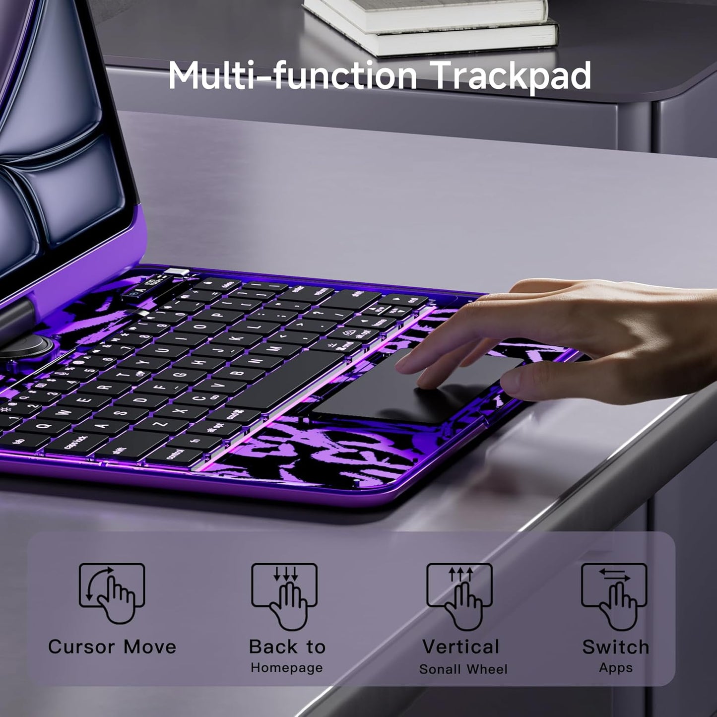 iPad Keyboard Case for iPad 10th Gen (2022) & 11th (A16, 2025), Magic Wireless Keyboard with Trackpad 7 Color Backlit 360° Rotating Stand Transparent Protective Cover with Pencil Holder (Purple)