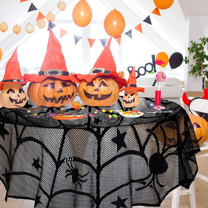 Halloween Tablecloth Round,Black Spider Web Lace Table Cloth, Gothic Kitchen Decor, Fall-Themed Party Decorations, Spider Web Reusable Home Accent, 40 Inches