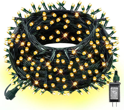 Dazzle Bright Christmas String Lights, Connectable Waterproof String Lights Green Wire with 8 Modes, Christmas Decorations for Indoor Yard Garden (Warm White, 300 LED)
