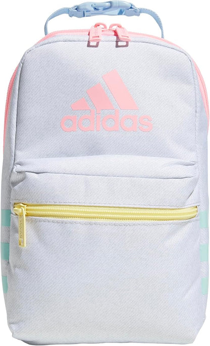 adidas Santiago Lunch Bag Cooler for Women and Men, Insulated Food Container Box with Mesh Pocket, Twill White/Clear Sky Blue/Pink Spark/3.0, One Size