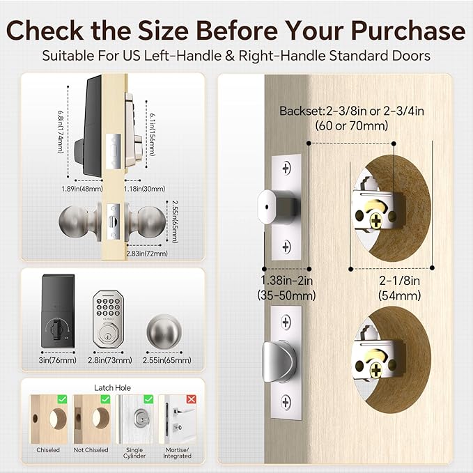 Keyless Entry Door Lock Set WiFi Smart App Control Door Lock for Front Door Keypad Deadbolt with 2 Knobs Auto Lock One Time Codes Easy Install, Satin Nickel