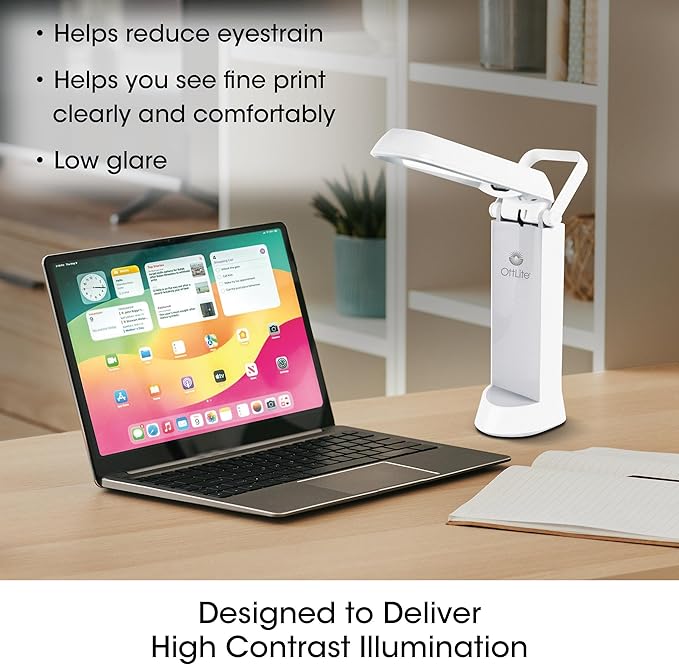 OttLite Folding Task Lamp, White – Multi-Position Shade, Fold-Up Design, Portable Handle, Low Heat & Low Glare Illumination, Fits on Desks & Workstations