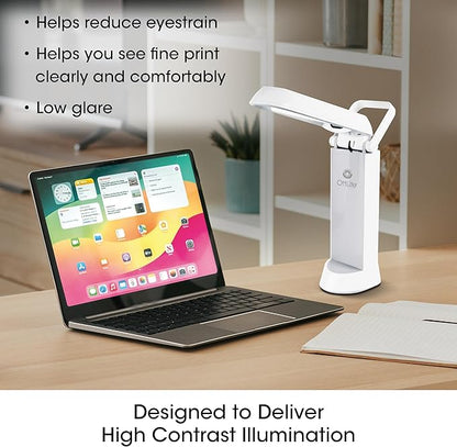 OttLite Folding Task Lamp, White – Multi-Position Shade, Fold-Up Design, Portable Handle, Low Heat & Low Glare Illumination, Fits on Desks & Workstations