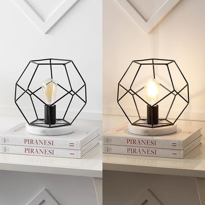 JONATHAN Y 10" Black/White Geometric Table Lamp, Midcentury Modern Metal Desk Lamp for Living Room Bedroom, White Marble Base, Glam Bedside Nightstand Light with LED Bulb (JYL1047C)