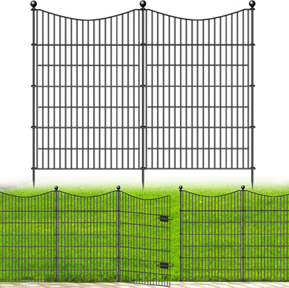 4 Panels Decorative Garden Fence with Gate, 48 in(H) X 10.5 ft(L) No Dig Dog Fence Animal Barrier Outdoor for Yard, Rustproof Metal Garden Edging and Borders, Temporary Fencing Stakes