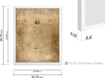 Poster Master Classic Leonardo Da Vinci Poster - Vintage Renaissance Print - Gift for Artist, Friend - Vitruvian Man, Proportion, Symmetry, Human Body - Wall Decor for Office, 16x20 White Framed