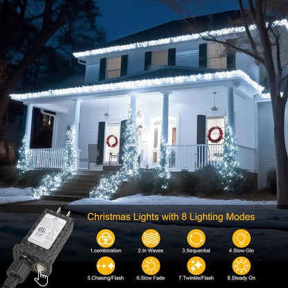 98.5FT 300 LED Christmas Lights Plug in,Cool White Waterproof Fairy Lights with Timer/8 Modes, Christmas Tree Lights Lighting Outdoor Indoor Garden Party Wedding Christmas Tree Decoration