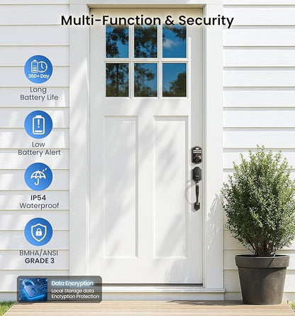 Veise KS02A Fingerprint Keyless Entry Door Lock, Auto Lock, Electronic Keypad Deadbolt for Front Door, Biometric, Anti-Peeping Password, Easy Install, Oil Rubbed Bronze
