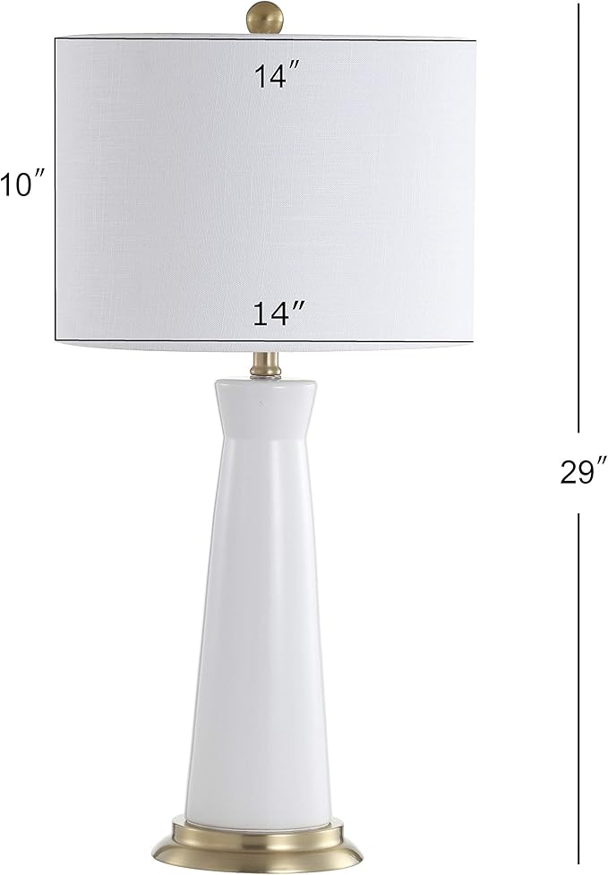 JONATHAN Y 29" White/Brass Gold Modern Ceramic Column Table Lamp with Brass Gold Base, Elegant Bedside Lamp for Living Room Bedroom Nightstand, White Linen Shade, LED Bulb Included (JYL3046B)