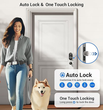 Veise RZ07C Smart Locks for Front Door, 2 Knob Handle Set, Fingerprint Keyless Entry, App Control Biometric Lock, Electronic Digital Touchscreen Keypad Deadbolt, Easy Install, Auto Lock, Matte Black
