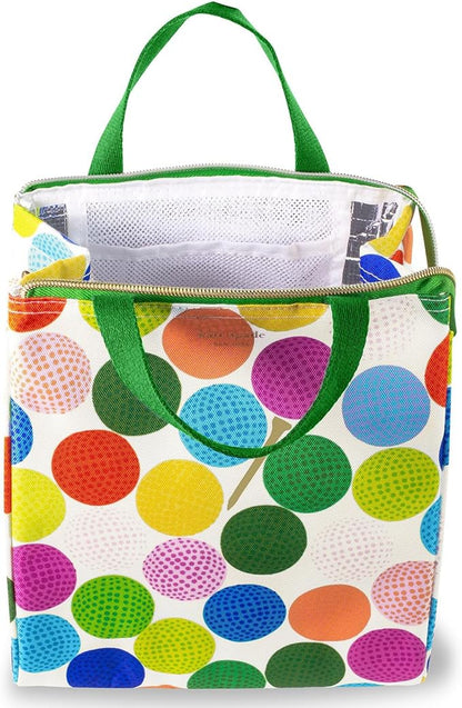 kate spade new york Cute Lunch Bag for Women, Large Capacity Lunch Tote, Adult Lunch Box with Silver Thermal Insulated Interior Lining and Storage Pocket (Mini Golf)