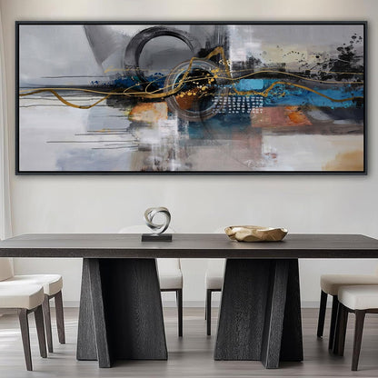 XLSJERST Large Abstract Frame Wall Art - Black and Blue Cnavas Framed Artwork for Walls Modern Minimalist Boho Gray Pictures Wall Decor for Living Room Bedroom Office Home Decoration 86x39 Inches