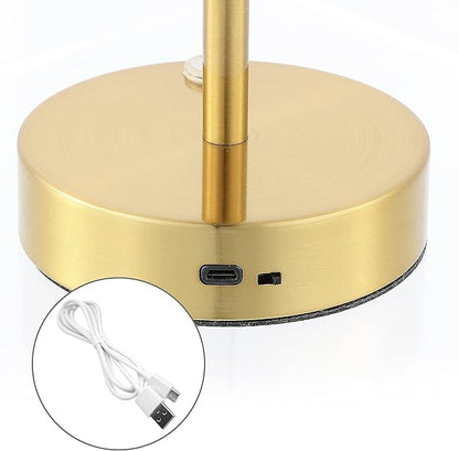 JONATHAN Y 12.5" Brass Gold/White Modern Rechargeable Portable LED Table Lamp, Cordless Dimmable Touch Accent Lamp with White Frosted Glass Shade for Bedroom Living Room Bar Vanity (JYL7109C)