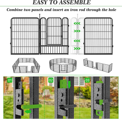 Decorative Black Metal Fencing Garden Fence with Gate, 91ft(L) 32in(H) 40 Fence Panels No Dig Fence Rustproof Animal Barrier Fence Temporary Dog Panels Fencing Outdoor