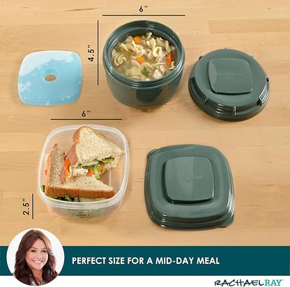 Rachael Ray Soup & Sandwich Container For Lunch, Hot Soup Lunch Container For Adults, Reusable Soup Bowl With Container For Sandwich or Toppings, Includes Removable Ice Pack, Hot or Cold Food Storage