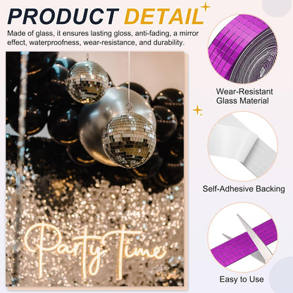 PATIKIL 5x5mm Self Adhesive Mirrors Mosaic Tiles, 3600 Pcs Square Mini Glass Mosaic Disco Tile Sticker for DIY Craft Disco Ball Party Decoration, Rose Red
