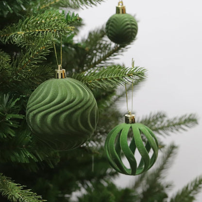 Senjie 2025 Velvet Christmas Ornaments Sets for Christmas,63pcs Xmas Tree Bulk Flocked Shatterproof Christmas Ornaments Balls Decoration Avocado Green