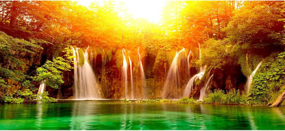 artgeist Wall Mural Waterfall 216x98 in - XXL Non-Woven Corner Wallpaper Fleece Angle Wall Decor Photo Print Picture Image Design Modern Nature Lake Sun Forest Landscape c-B-0475-a-a