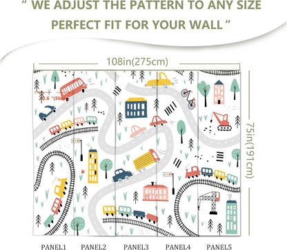 Cartoon Car Roadmap Wall Mural Bus Wallpaper for Kids Room Bedroom Living Room(Not Peel and Stick)