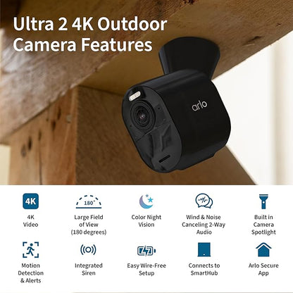 Arlo Ultra 2 Spotlight Camera 4K HDR (2 Cameras, SmartHub Included & Required) | Wireless Home Security Camera | Color Night Vision, Motion Sensor, 180º View, 2-Way Audio, Black