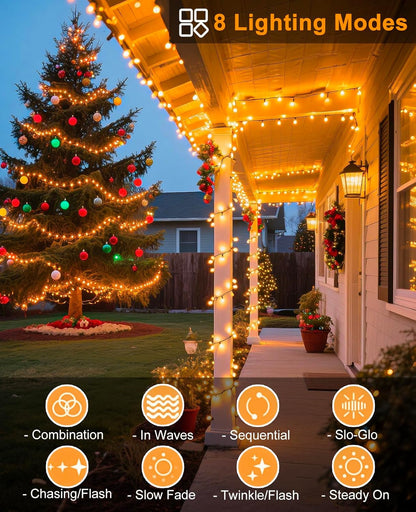 Warm White Christmas Lights Outdoor, 157FT 480 LED Christmas Tree Lights Waterproof, 8 Modes Plug in Fairy String Light for Indoor Party Xmas Tree Wedding Garden Patio Porch Decorations