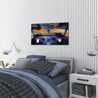 KREATIVE ARTS Canvas Prints Wall Art Airplane Cockpit Flight Deck in Sunset Photo Art Print Plane Poster Modern Home Decor Stretched and Framed Ready to Hang for Office Decorations 20x36inch